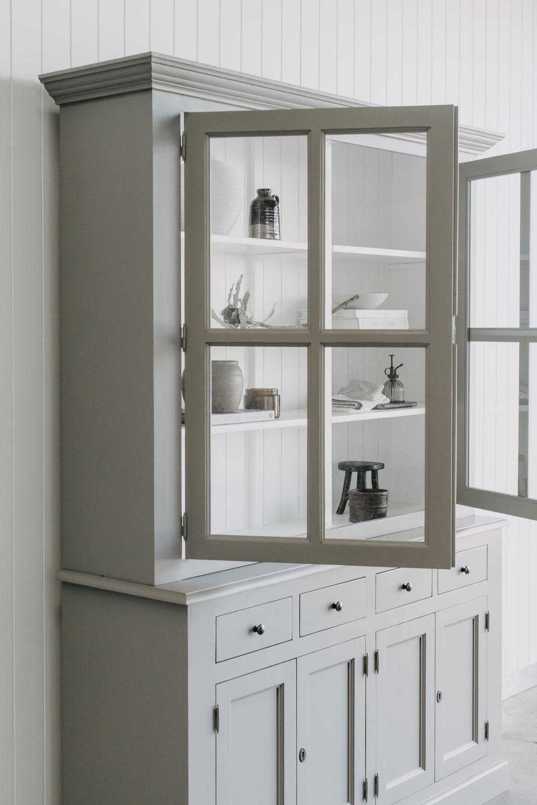 French Window Cabinet - Grey & White