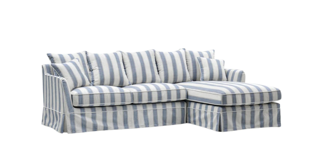 Claremont 3 Seater Chaise Sofa in Blue Stripe - Right