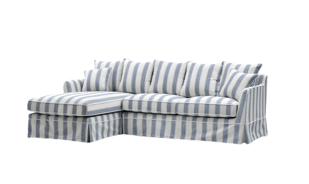 Claremont 3 Seater Chaise Sofa in Blue Stripe - Left