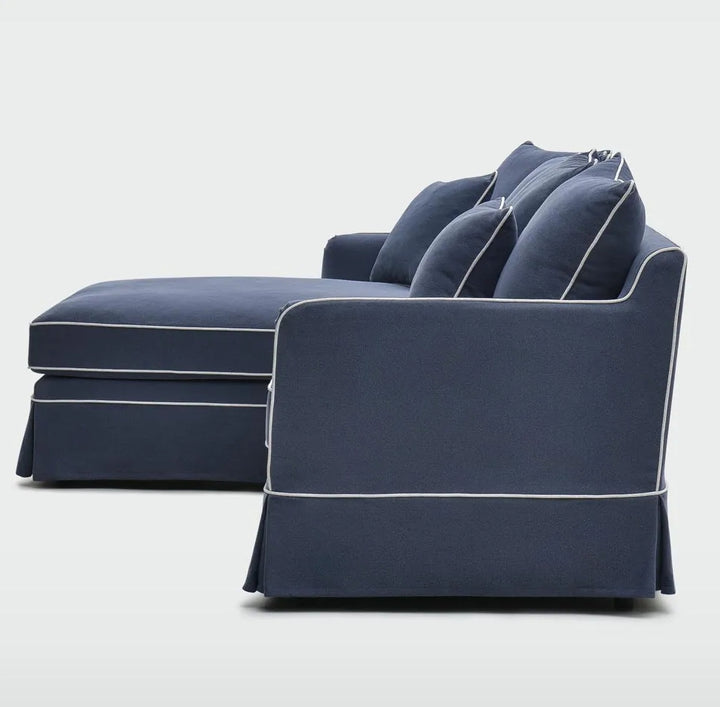 Claremont 3 Seater Chaise Sofa in Navy - Left
