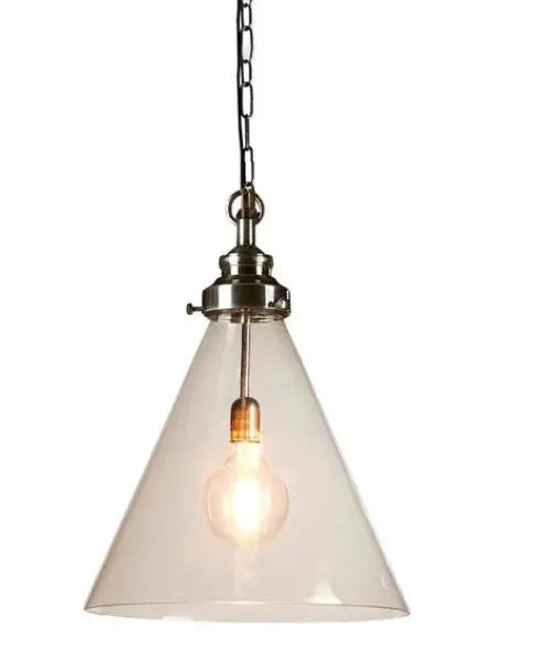 Glasden Glass Pendant in Antique Silver - Medium - Clear Glass Rustic Charm Interiors