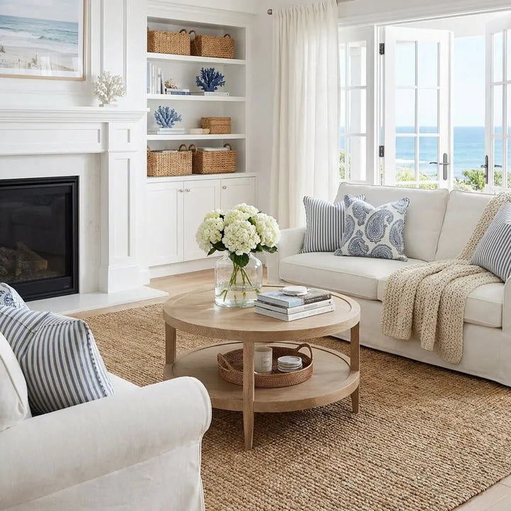 Audrey timber round Coffee Table Lifestyle image