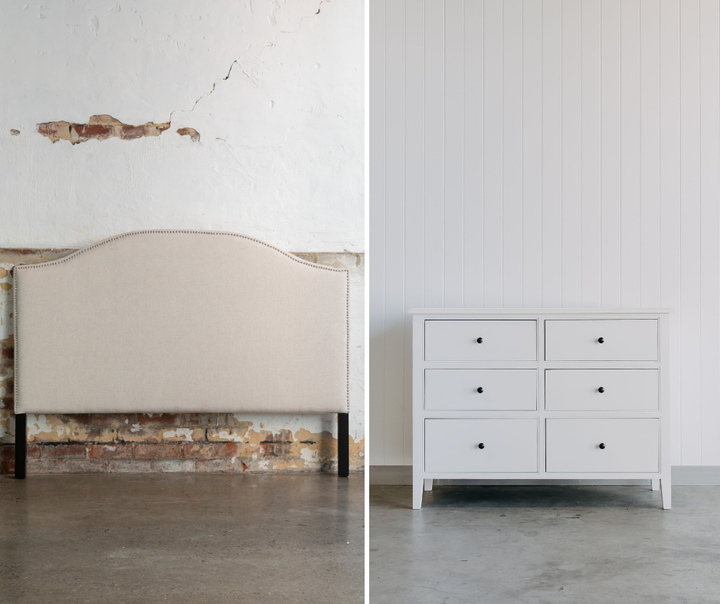 Perfectly Paired: Harper Bedhead + 2 Durham Nightstand in White