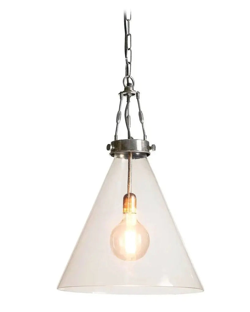 Glasden Glass Pendant in Antique Silver - Medium - Clear Glass Rustic Charm Interiors