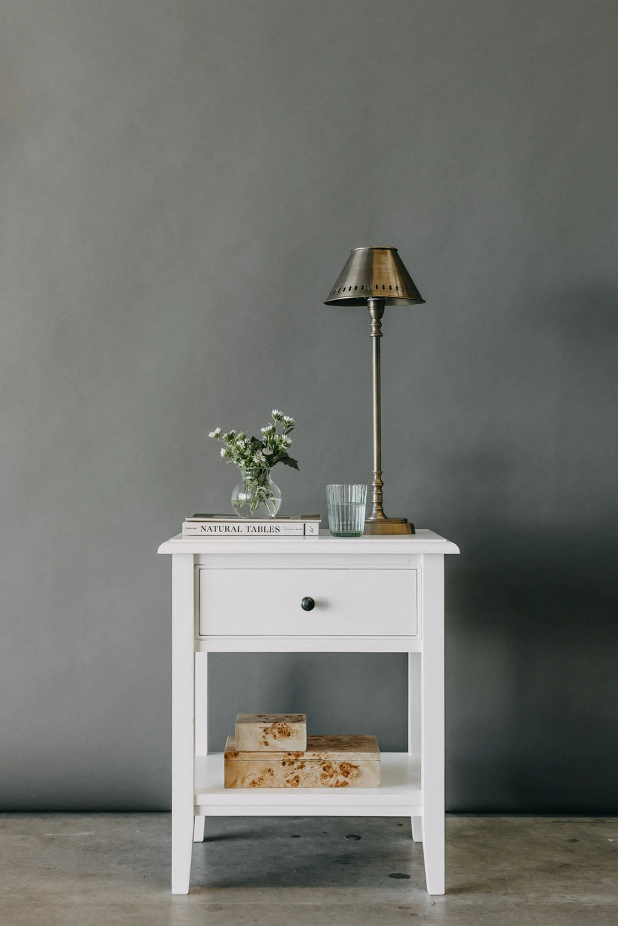 Durham Bedside Table - White - Photography Sample Rustic Charm Interiors
