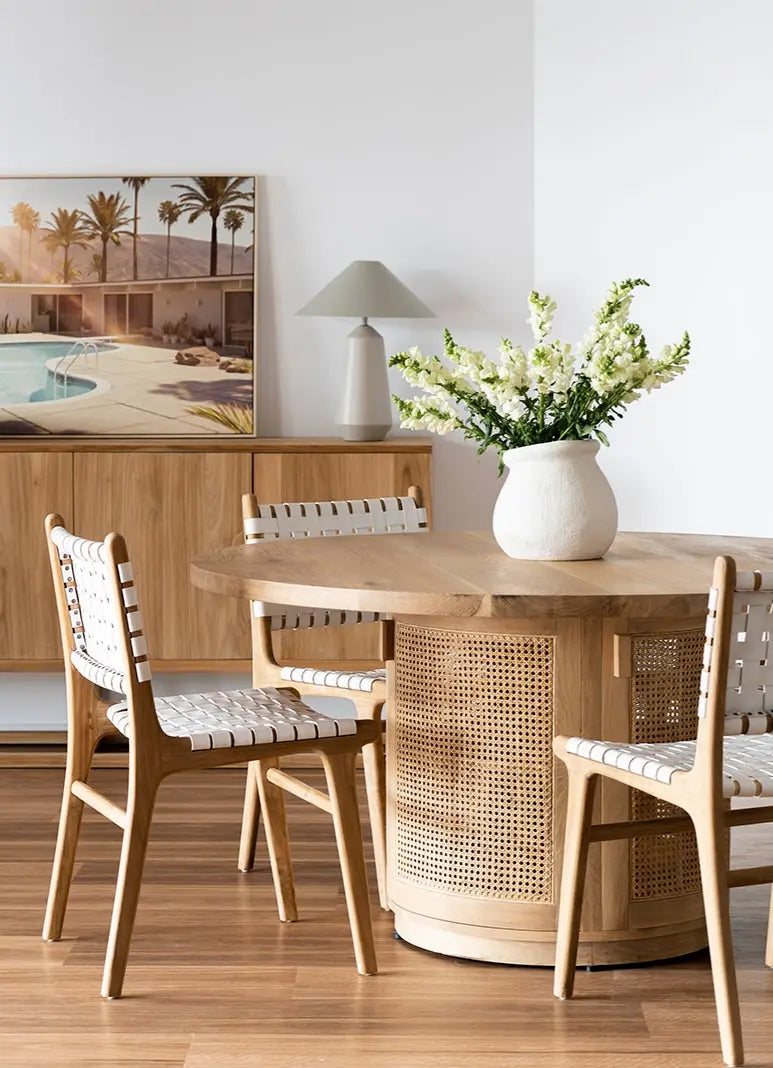 Teak & Leather Dinnig Chair | Rustic Charm Interiors