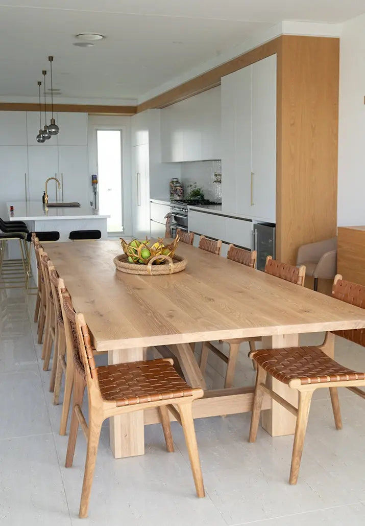 Teak & Leather mesh Dining Chair | Rustic Charm Interiors