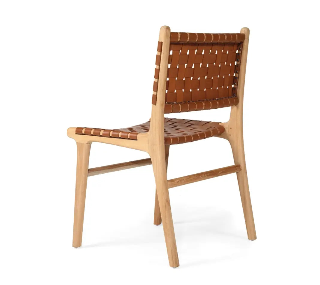 Brown Leather mesh Dining Chair | Rustic Charm Interiors