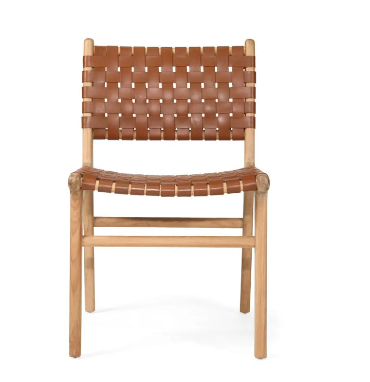 Teak & Leather mesh Dining Chair | Rustic Charm Interiors