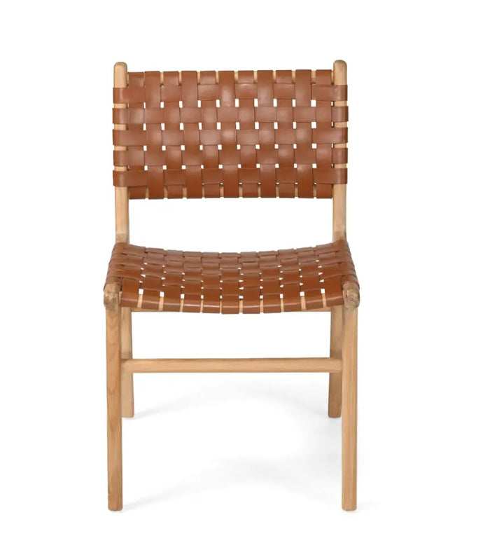 Teak & Leather mesh Dining Chair | Rustic Charm Interiors