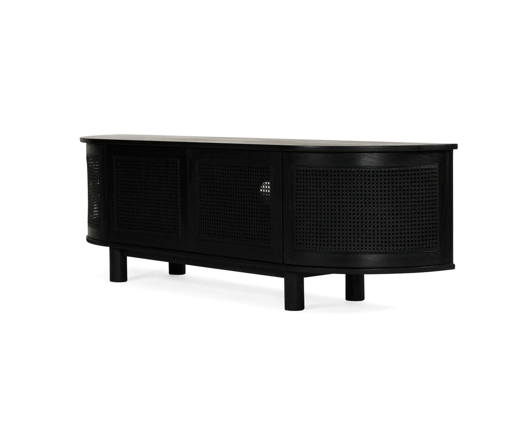 Black TV Console on a white Backgroud | Rustic Charm Interiors