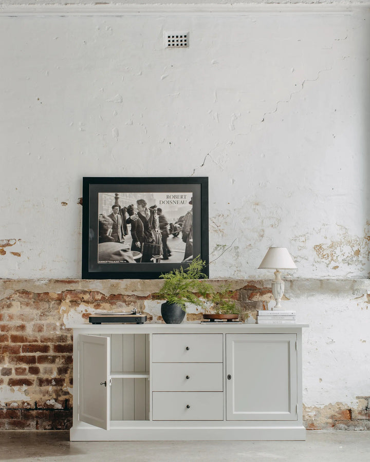 New England Buffet - Grey | Rustic Charm Interiors - Cupboard Door Open