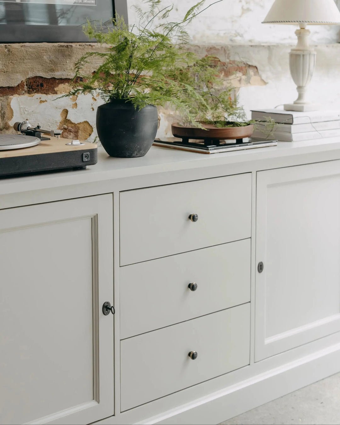 New England Buffet - Grey | Rustic Charm Interiors - Side Profile