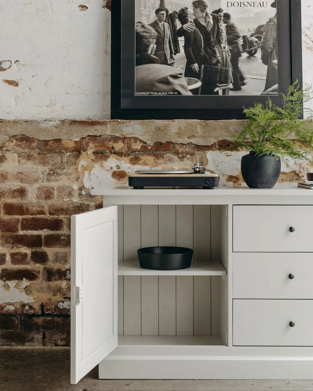 New England Buffet - Grey | Rustic Charm Interiors - Cupboard Open Detail