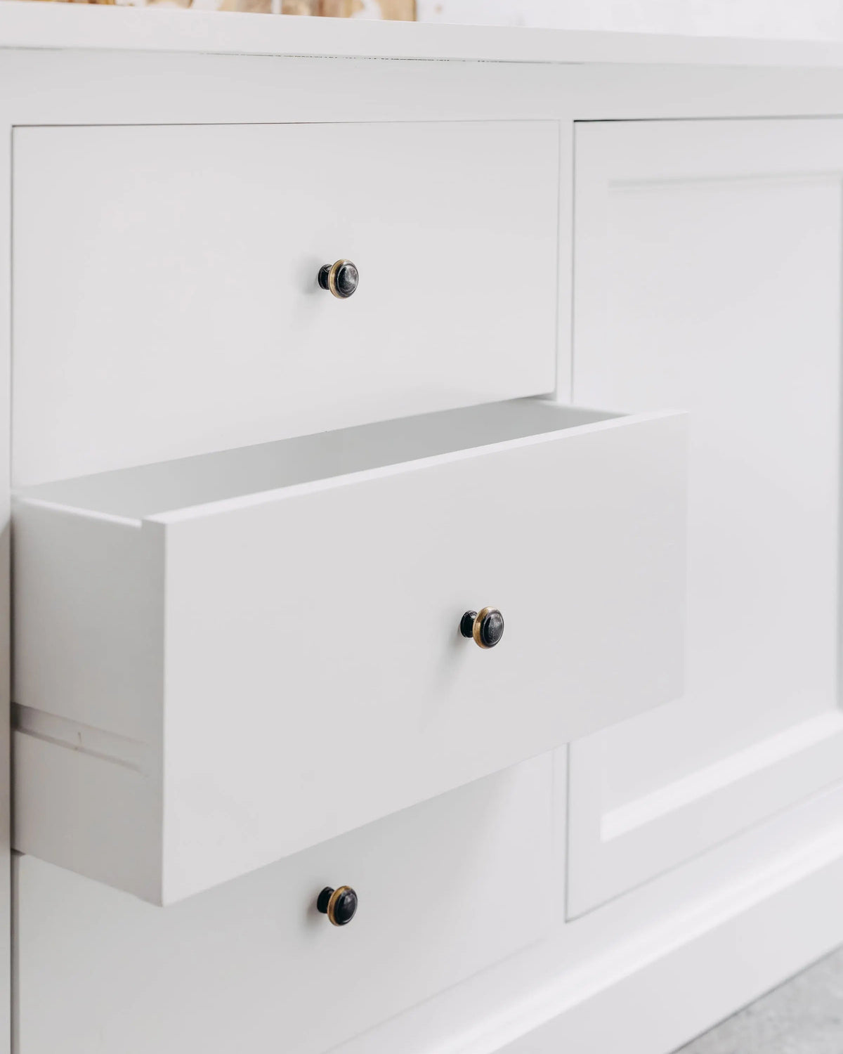 New England Buffet - Polar White | Rustic Charm Interiors - Hardware Detail
