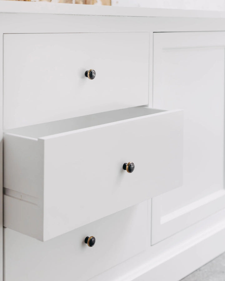 New England Buffet - Polar White | Rustic Charm Interiors - Hardware Detail