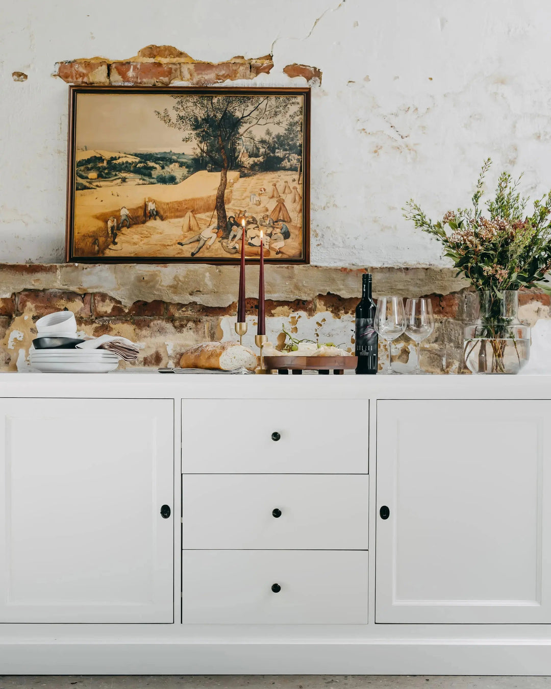New England Buffet - Polar White | Rustic Charm Interiors - Styled Top