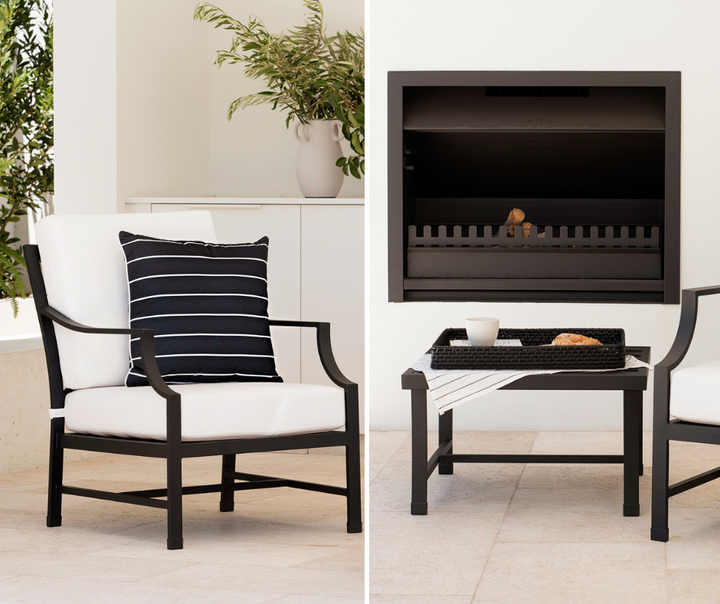 Portofino Lounge Armchair & Stool Bundle - Black