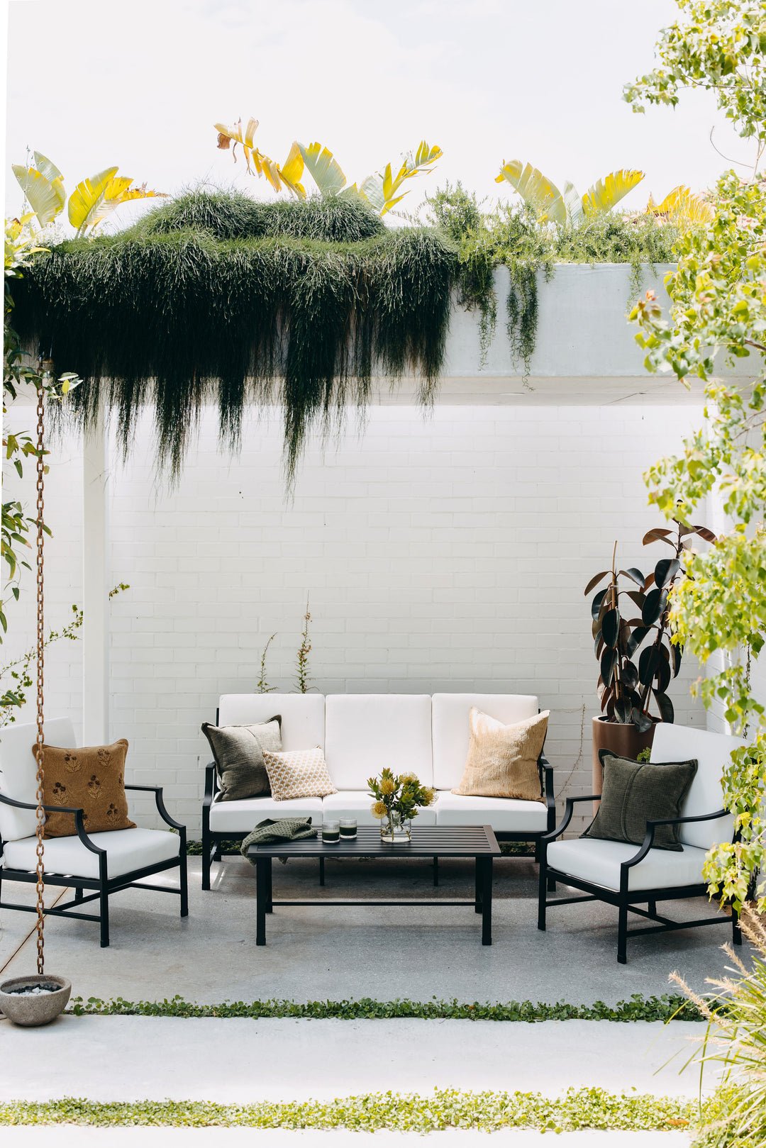 Portofino Outdoor Lounge Set in Black with Canvas Natural White Sunbrella® cushions