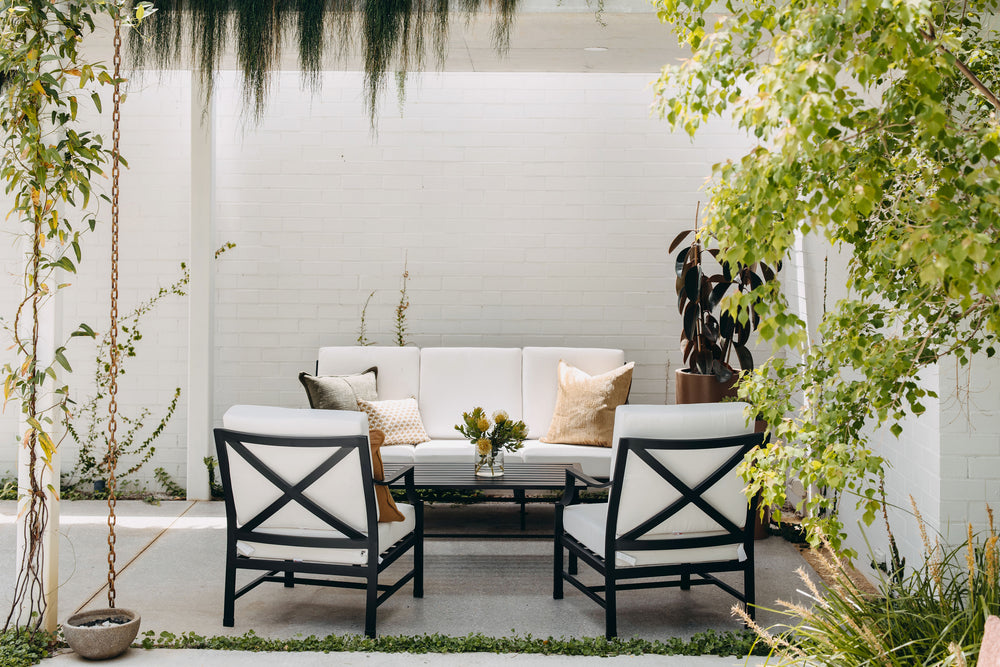 Portofino Outdoor Lounge Set in Black with armchair back detail