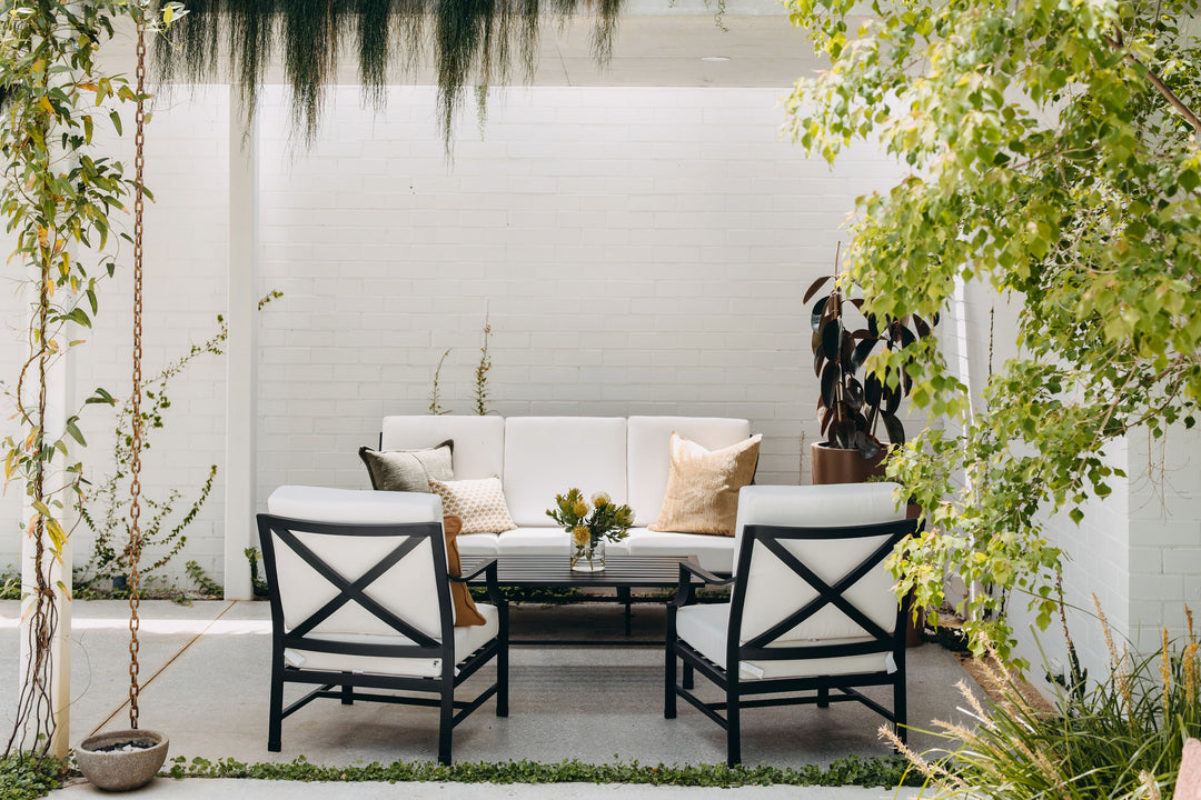 Portofino Outdoor Lounge Set in Black with armchair back detail