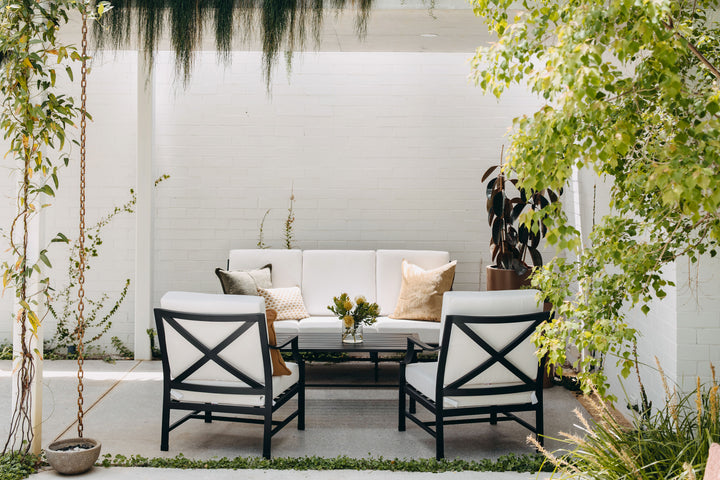 Portofino Outdoor Lounge Set in Black with armchair back detail