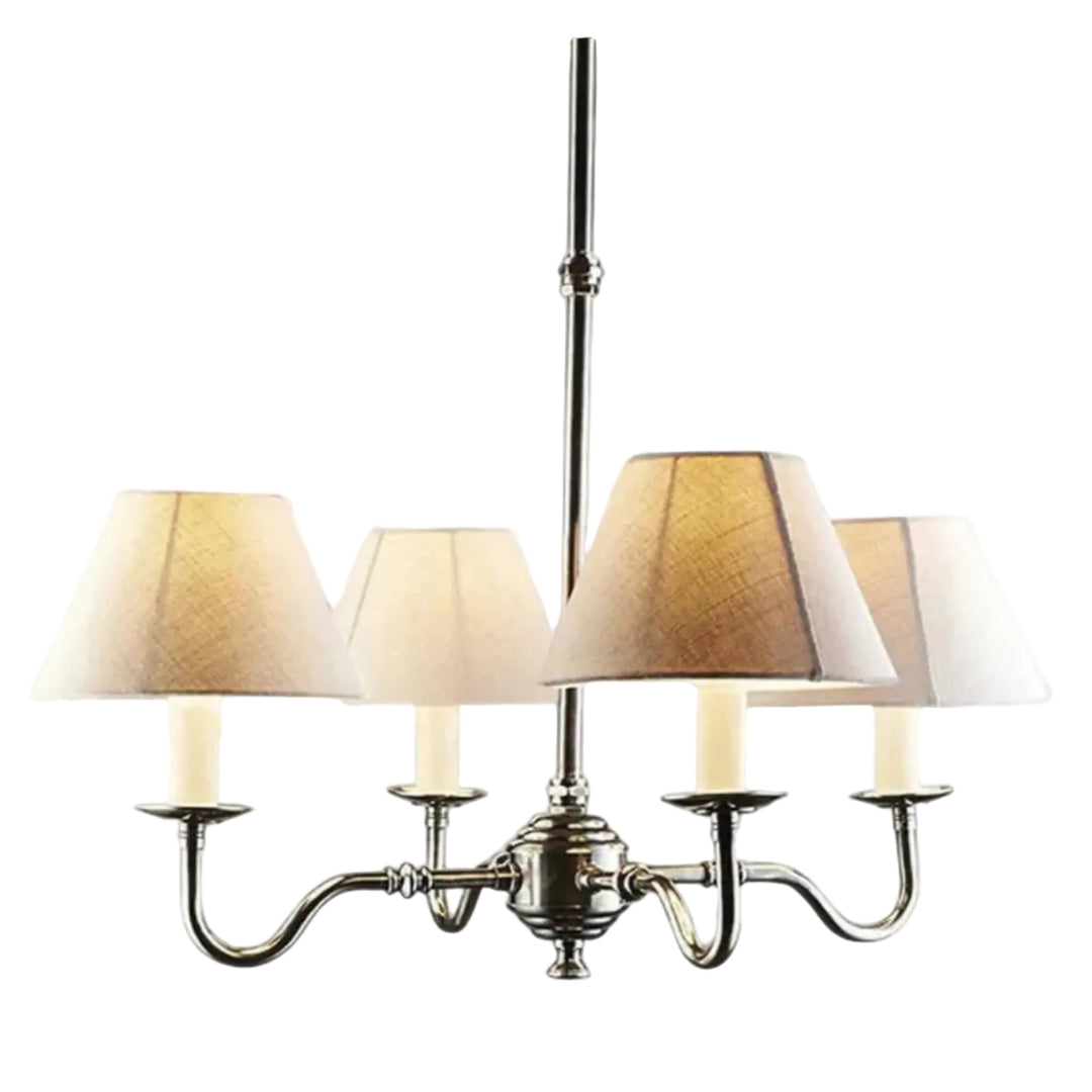 Prescott Chandelier- Antique Silver & Linen Shades Rustic Charm Interiors