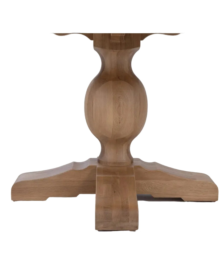 Pedestal leg detail on white background | Priory Round Dining Table | Rustic Charm Interiors