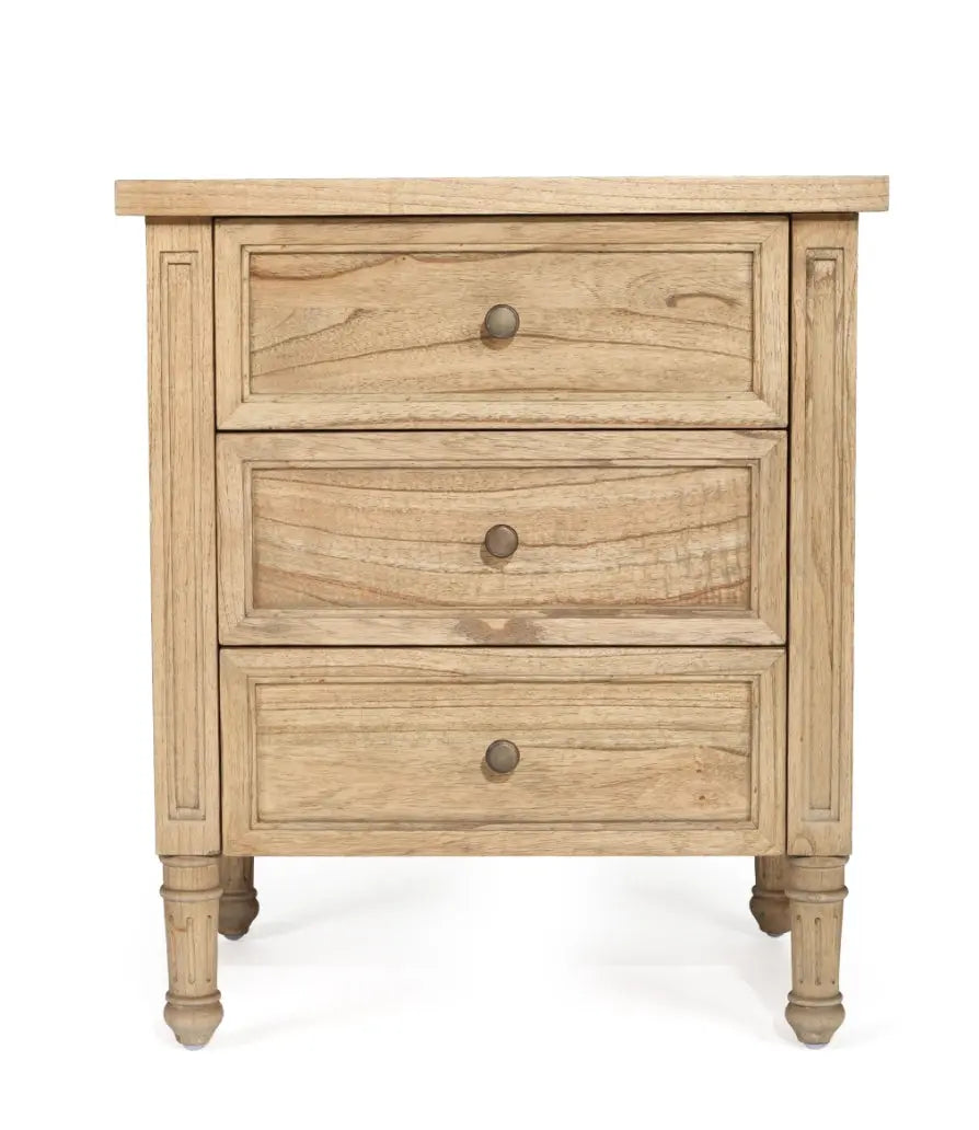 Coralie 3 -Drawer Bedside in Weathed Oak Rustic Charm Interiors