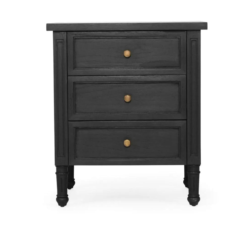 Coralie 3 -Drawer Bedside in Black Rustic Charm Interiors