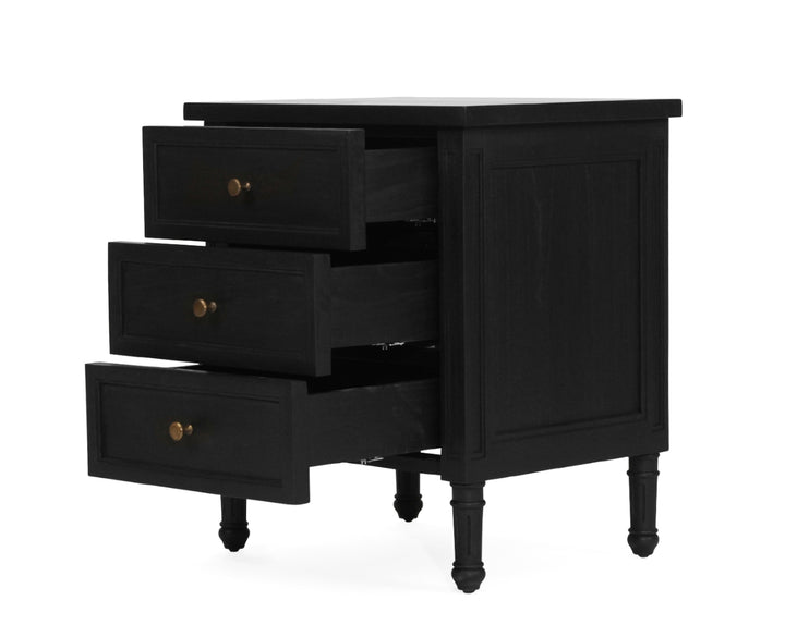 Coralie 3 -Drawer Bedside in Black