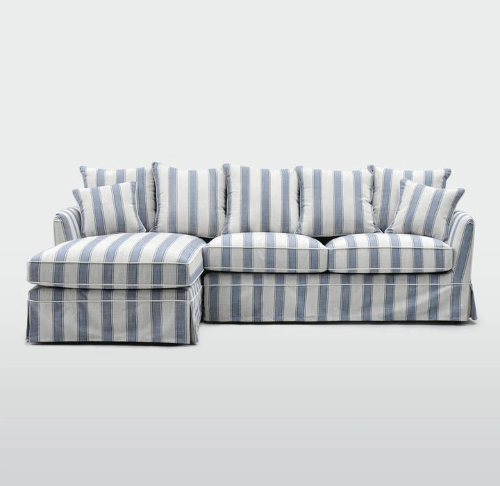 Claremont 3 Seater Chaise Sofa in Blue Stripe - Left