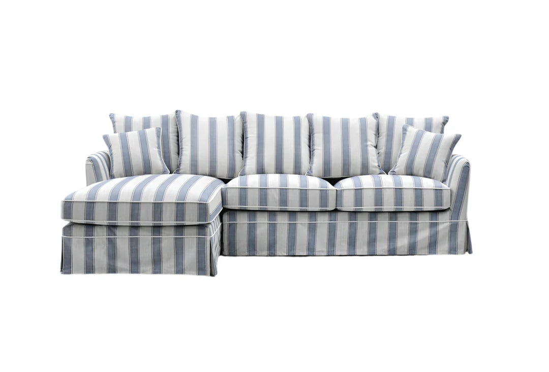 Claremont 3 Seater Chaise Sofa in Blue Stripe - Left