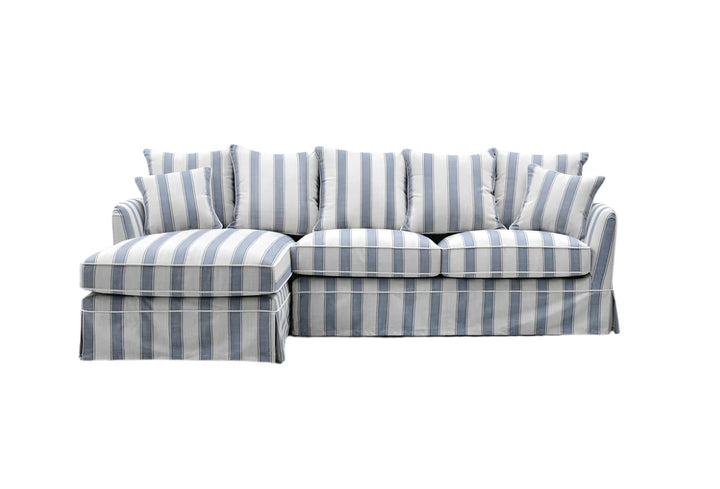 Claremont 3 Seater Chaise Sofa in Blue Stripe - Left