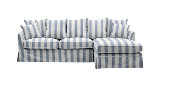 Claremont 3 Seater Chaise Sofa in Blue Stripe - Right