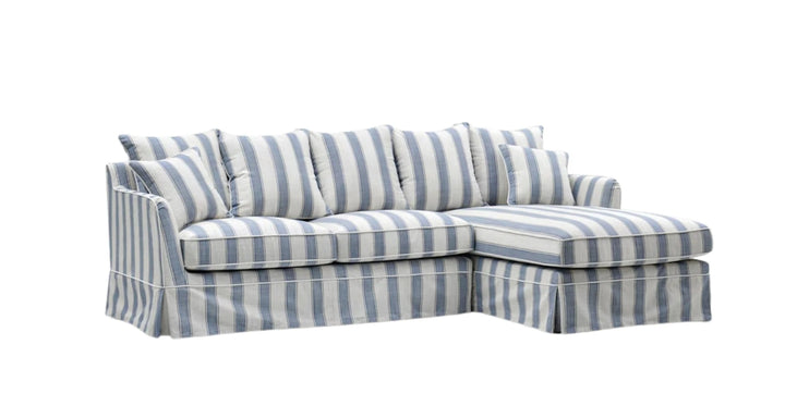 Claremont 3 Seater Chaise Sofa in Blue Stripe - Right