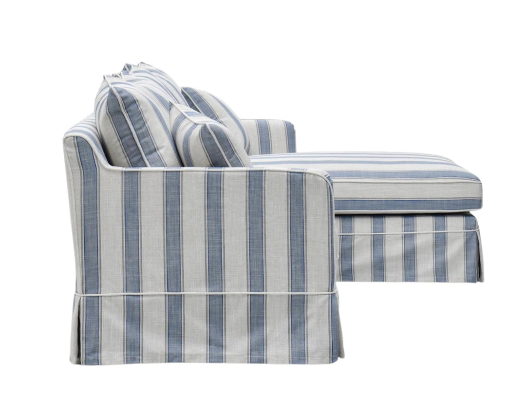 Claremont 3 Seater Chaise Sofa in Blue Stripe - Right