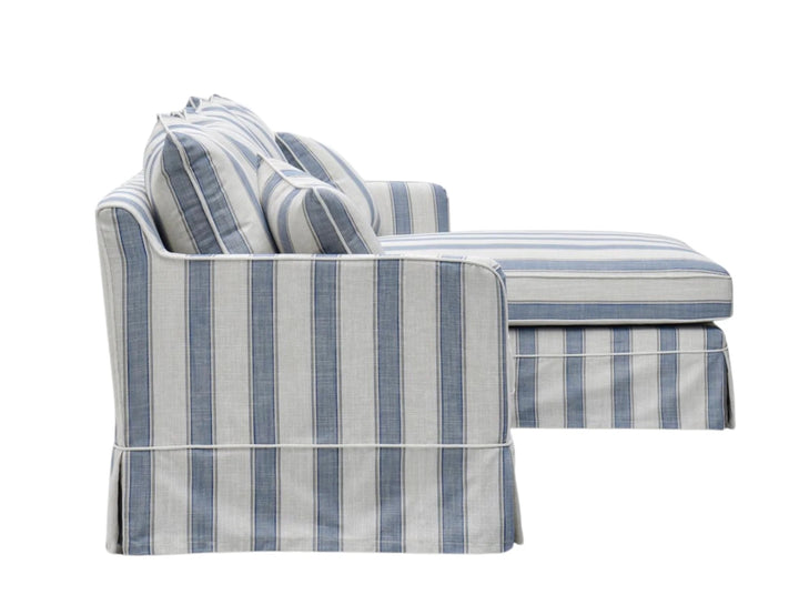 Claremont 3 Seater Chaise Sofa in Blue Stripe - Right