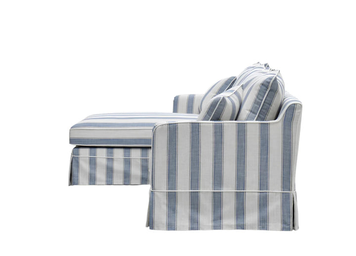Claremont 3 Seater Chaise Sofa in Blue Stripe - Left