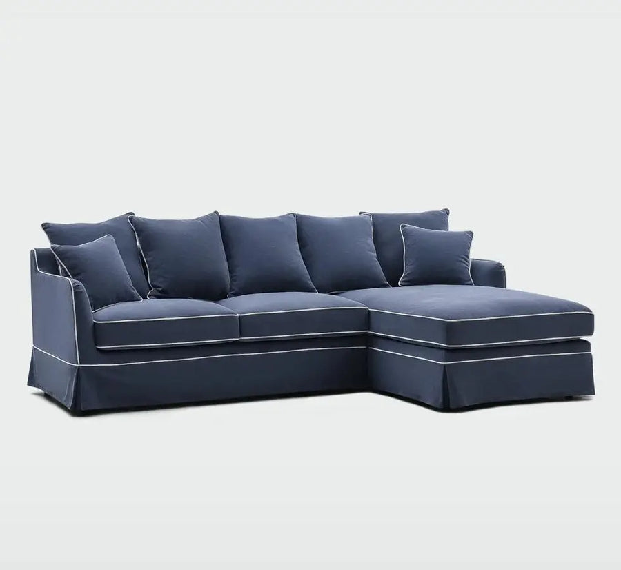 Claremont 3 Seater Chaise Sofa in Navy - Right Rustic Charm Interiors