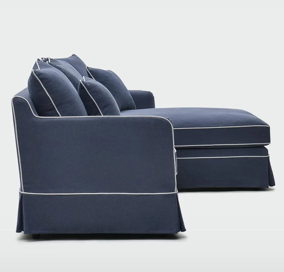 Claremont 3 Seater Chaise Sofa in Navy - Right