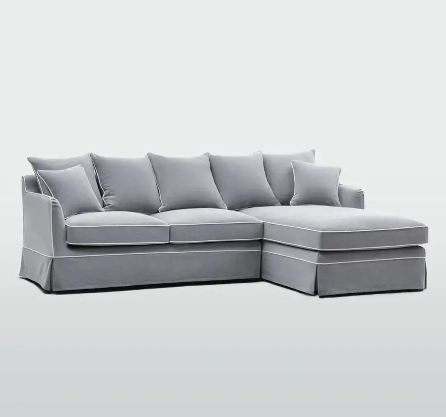 Claremont 3 Seater Chaise Sofa in Grey - Right Rustic Charm Interiors