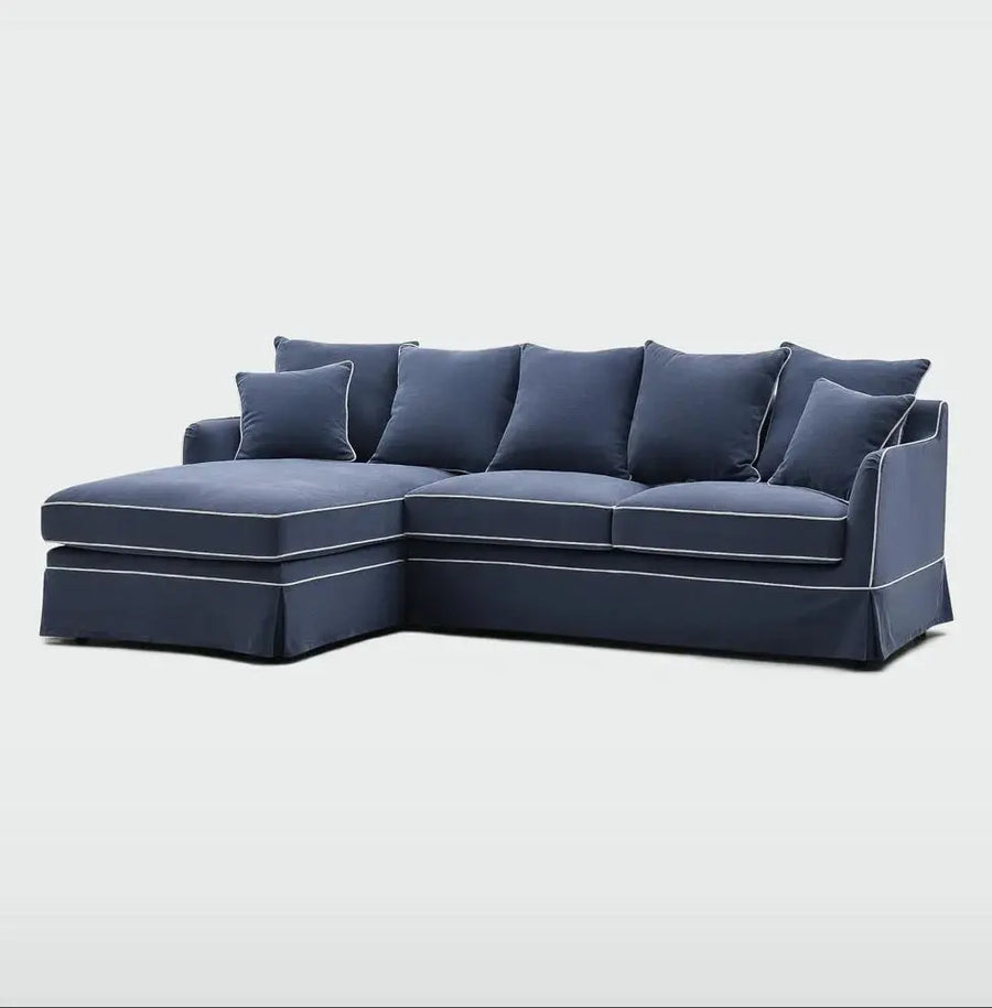 Claremont 3 Seater Chaise Sofa in Navy - Left Rustic Charm Interiors