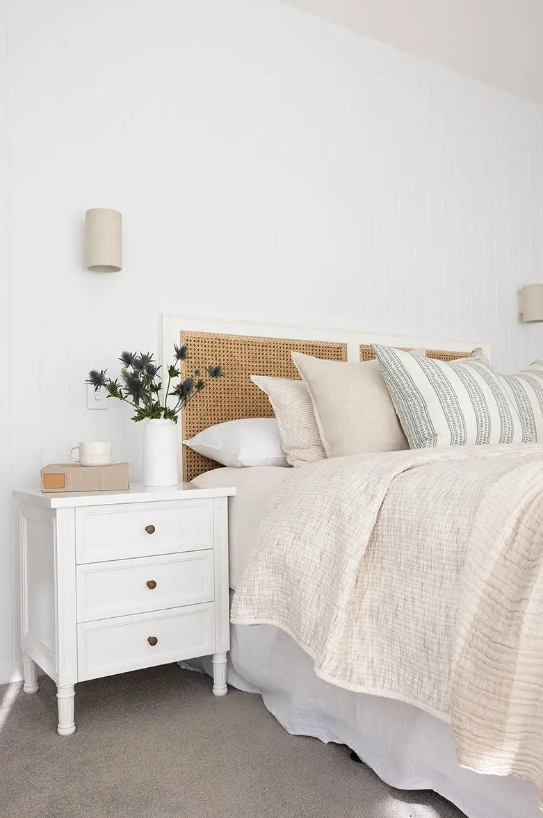 Coralie Bedhead in White - Queen Rustic Charm Interiors