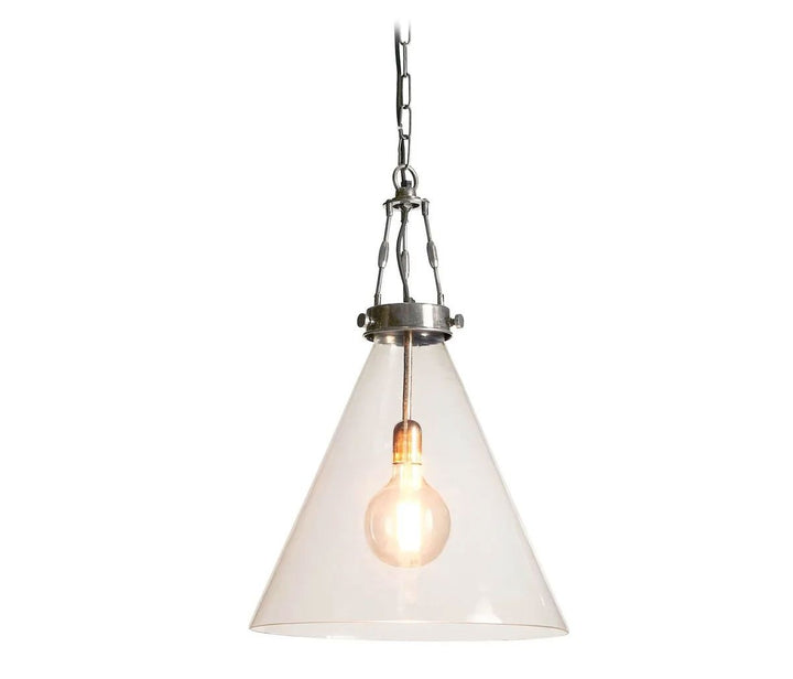 Glasden Glass Pendant in Antique Silver - Medium - Clear Glass
