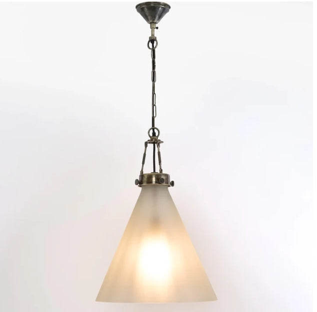 Glasden Glass Pendant in Antique Silver - Large - Frosted Glass