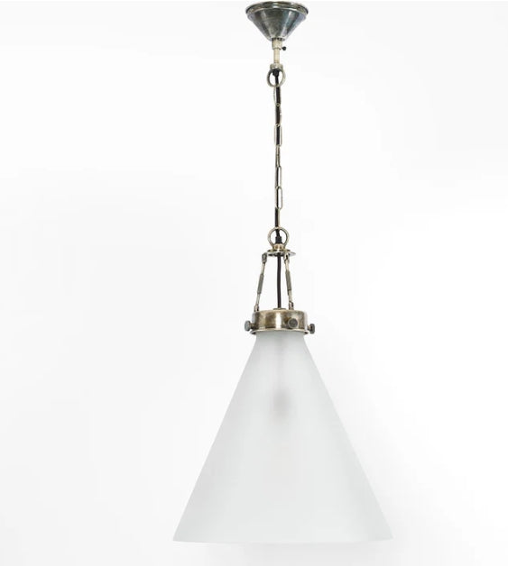 Glasden Glass Pendant in Antique Silver - Large - Frosted Glass