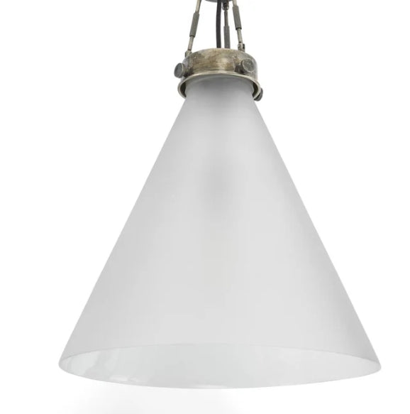 Glasden Glass Pendant in Antique Silver - Large - Frosted Glass
