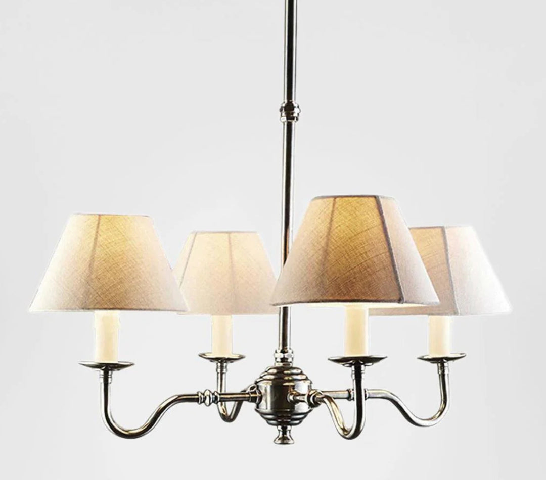Prescott Chandelier- Antique Silver & Linen Shades