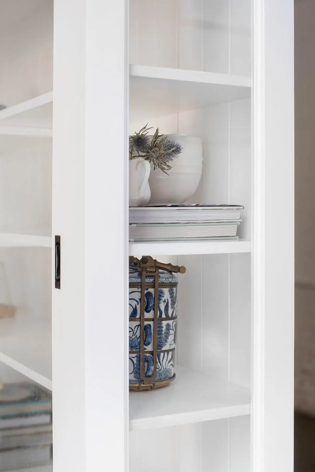 Somerset Two-Door Cabinet - Polar White | Rustic Charm Interiors - Glazed Side Panel